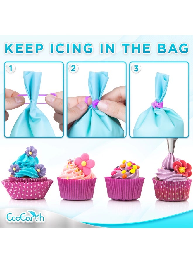 مجموعة أدوات مطبخ سيليكونية لتزيين الكيك والكريمة والمعجنات + 6 قطع من الفولاذ المقاوم للصدأ - Image 4