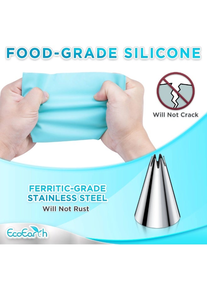 مجموعة أدوات مطبخ سيليكونية لتزيين الكيك والكريمة والمعجنات + 6 قطع من الفولاذ المقاوم للصدأ - Image 3