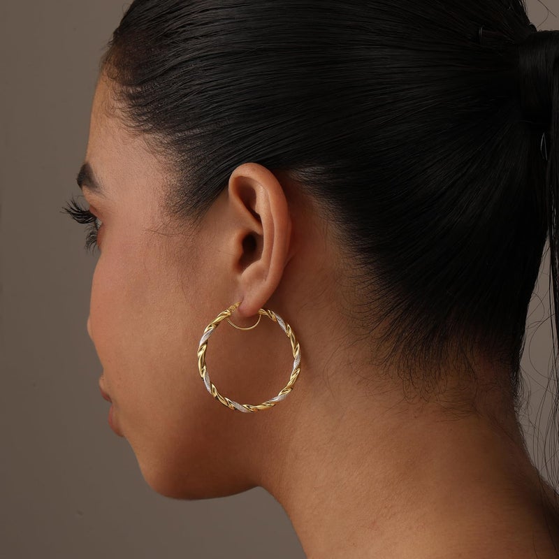 LeCalla 925 Sterling Silver Earring Hoops Jewelry 14K Gold-Plated Two-Tone Light-Weight Italian Design Large Hoop Earrings for Women 40 MM - Image 2