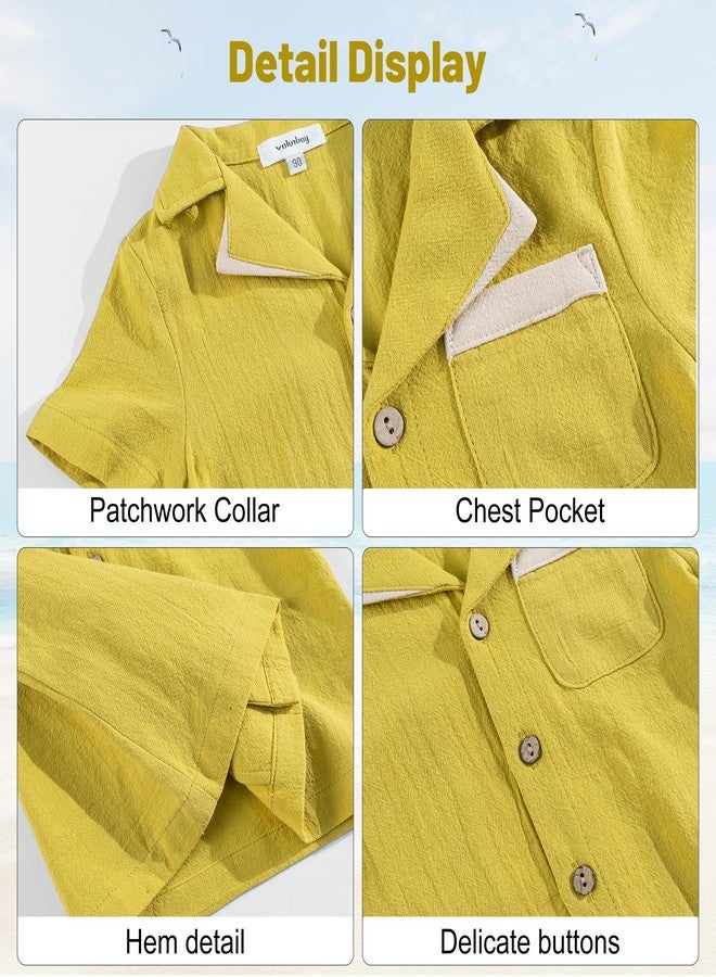 Volunboy Baby Boy Summer Outfit Beach Essentials Yellow Short Sleeve Cotton Linen Shorts Set 2-3T Family Outfits Matching Sets (Yellow, 2-3T) - Image 5