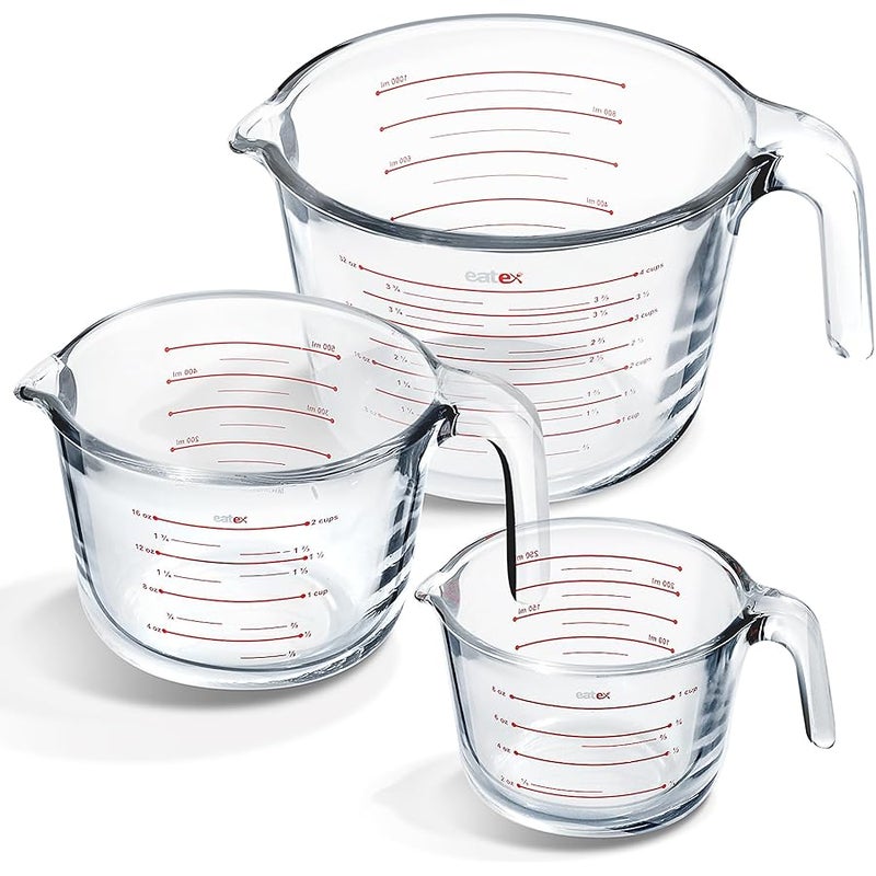 Eatex Glass Measuring Cups Set of 3 - Liquid Measuring Cups, Glass Measuring Cup Set - 1,2,4 Cup Measuring Cup - Dishwasher Oven, Microwave Safe Measure Cups - Image 1