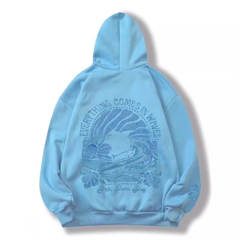 Foreign Trade Womens Fleece-lined Sweatshirt Palm Printed Kangaroo Pocket Drawstring Printed Hoodie Pink - Image 5
