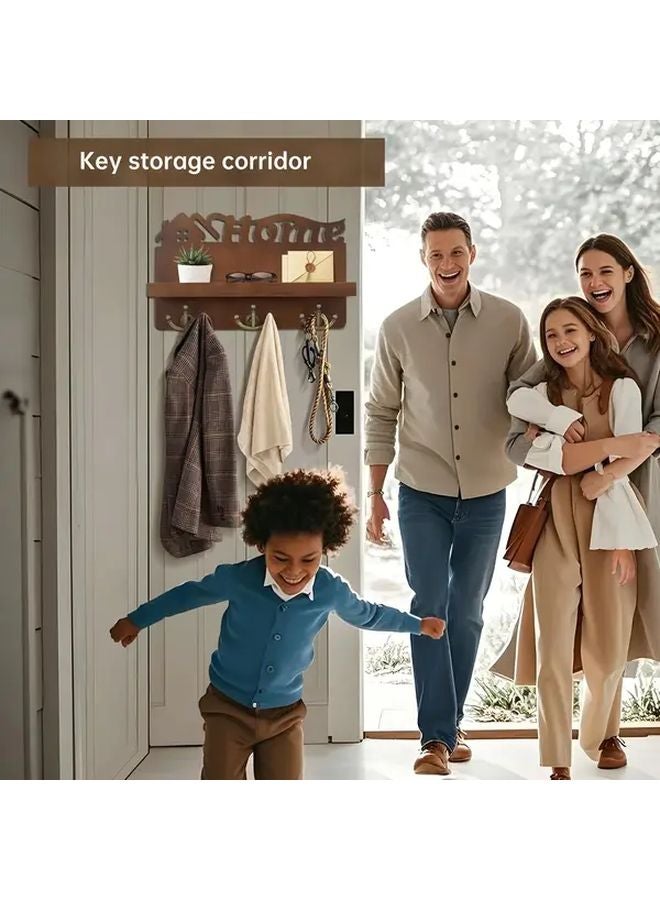 Dark Wood Key Holder With 3 Hooks Wall Mounted Entryway Living Room Kitchen Storage Rack - Image 3