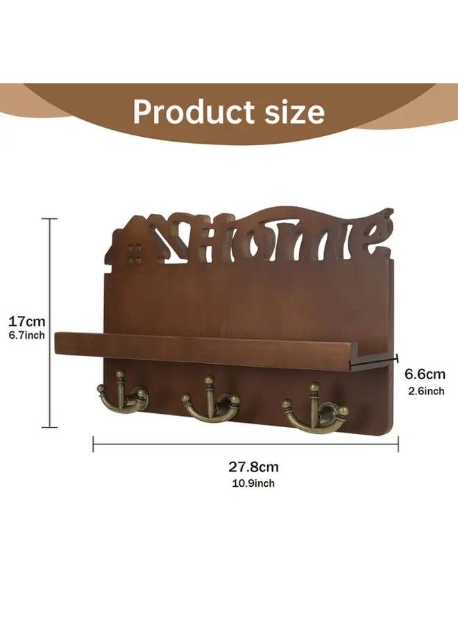 Dark Wood Key Holder With 3 Hooks Wall Mounted Entryway Living Room Kitchen Storage Rack - Image 4