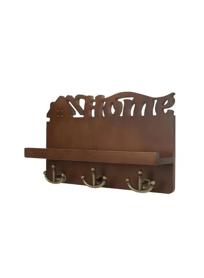 Dark Wood Key Holder With 3 Hooks Wall Mounted Entryway Living Room Kitchen Storage Rack - Image 1