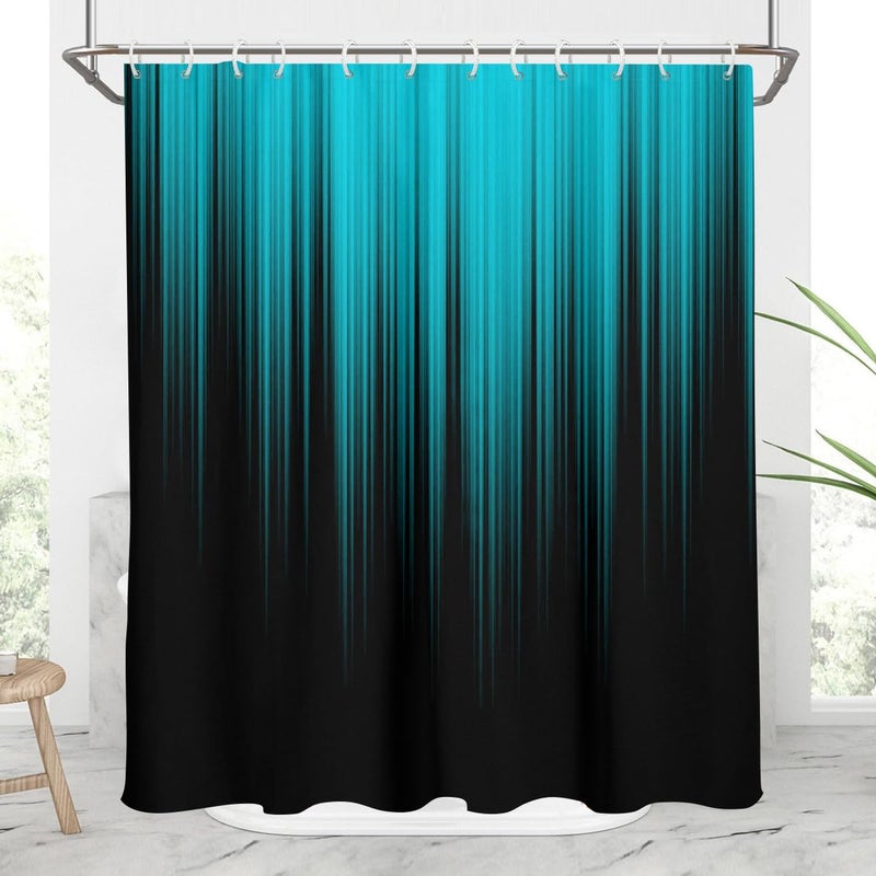 AAtter Teal Shower Curtain Black Modern Gothic Goth Abstract Mens Boy Turquoise Aqua Ombre Blue Cool Anime Masculine Minimalist Dark Home Bathroom Decor Bathtub Set with 12 Hooks, 60x72 Inch, Gradient - Image 1