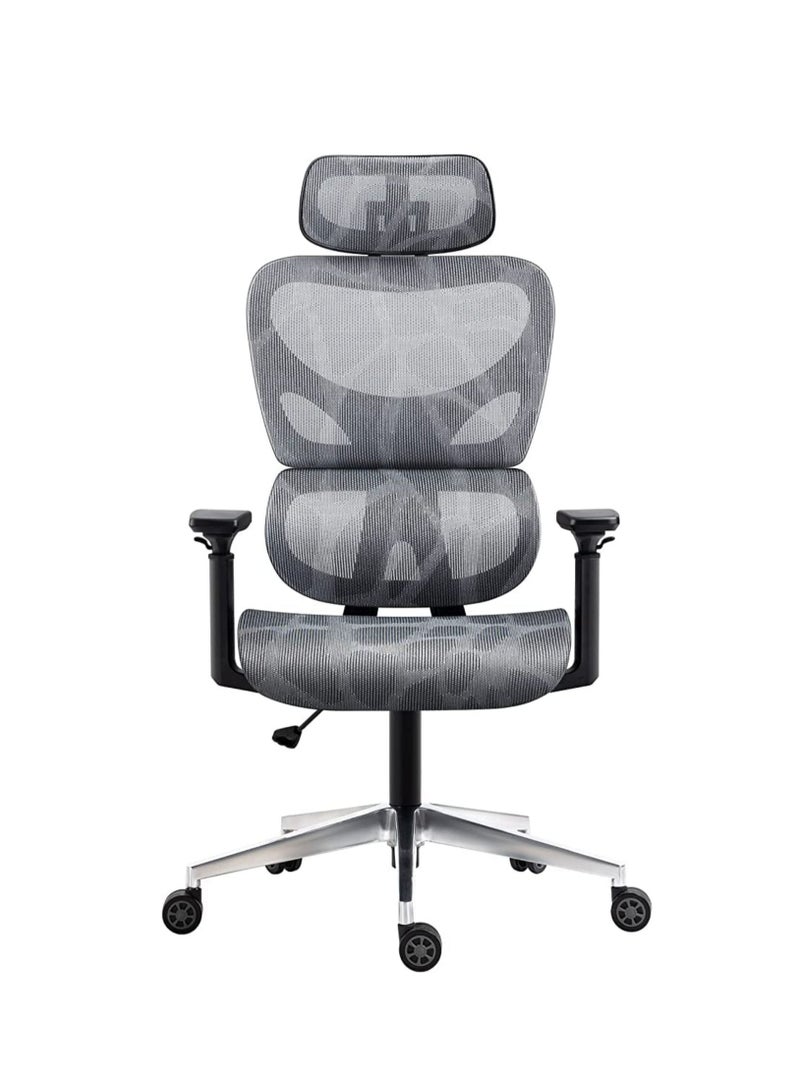 كول بيبي كرسي مكتب مريح، كرسي مكتب منزلي، كرسي شبكي مريح وجيد التهوية، كرسي كمبيوتر عالي الظهر بوسادة سميكة مع مسند رأس ومساند ذراع ثلاثية الأبعاد، كرسي ألعاب منزلي قابل لتعديل الارتفاع (رمادي) - Image 1