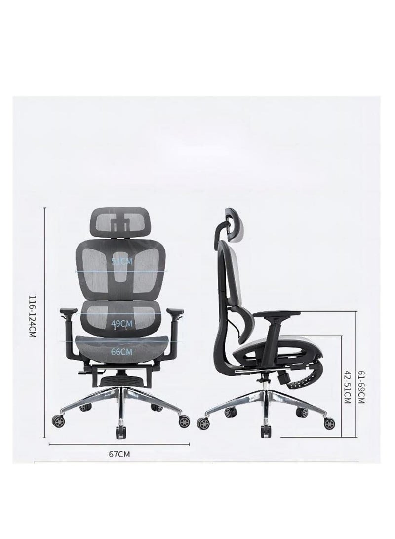 كول بيبي كرسي مكتب مريح، كرسي مكتب منزلي، كرسي شبكي مريح وجيد التهوية، كرسي كمبيوتر عالي الظهر بوسادة سميكة مع مسند رأس ومساند ذراع ثلاثية الأبعاد، كرسي ألعاب منزلي قابل لتعديل الارتفاع (رمادي) - Image 2