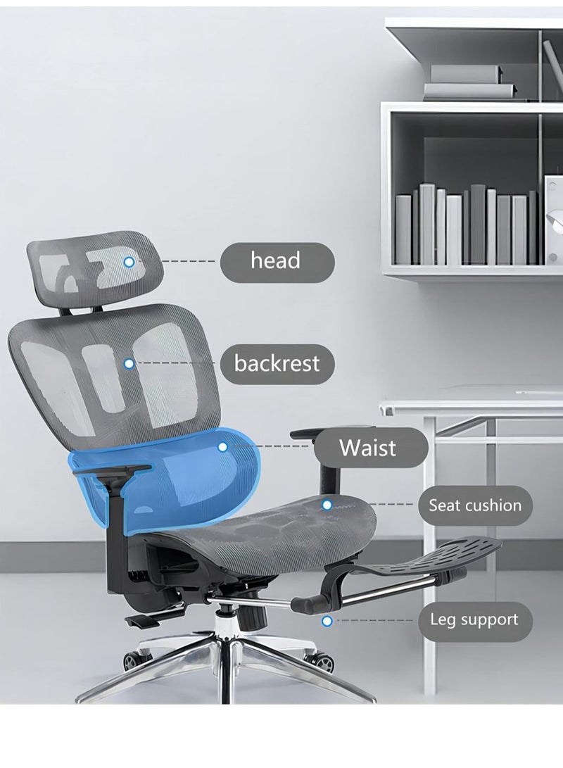 كول بيبي كرسي مكتب مريح، كرسي مكتب منزلي، كرسي شبكي مريح وجيد التهوية، كرسي كمبيوتر عالي الظهر بوسادة سميكة مع مسند رأس ومساند ذراع ثلاثية الأبعاد، كرسي ألعاب منزلي قابل لتعديل الارتفاع (رمادي) - Image 5