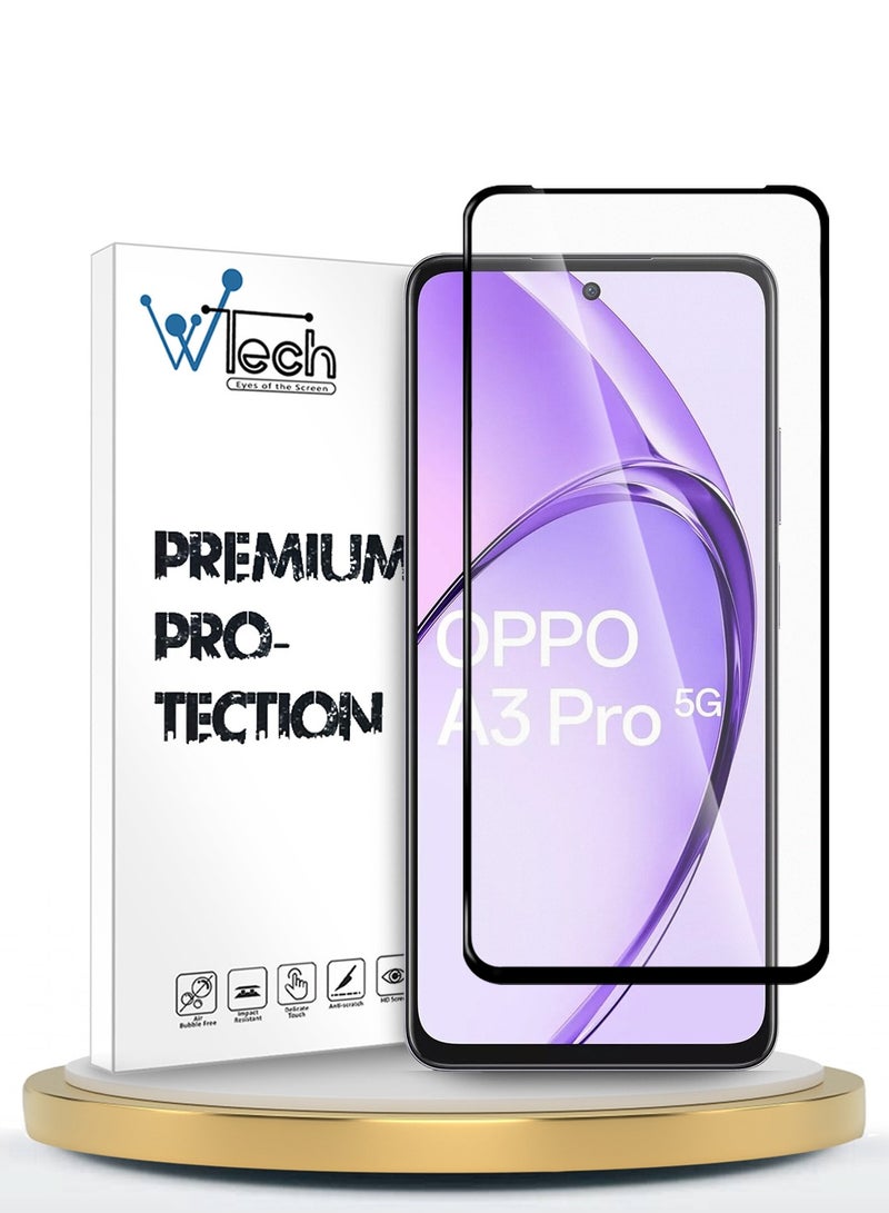 دبليو تيك واقي شاشة Oppo A3 Pro 5G 2024 Premium E2E بغطاء كامل من الزجاج المقسى (MSGECN) - شفاف / أسود - Image 1