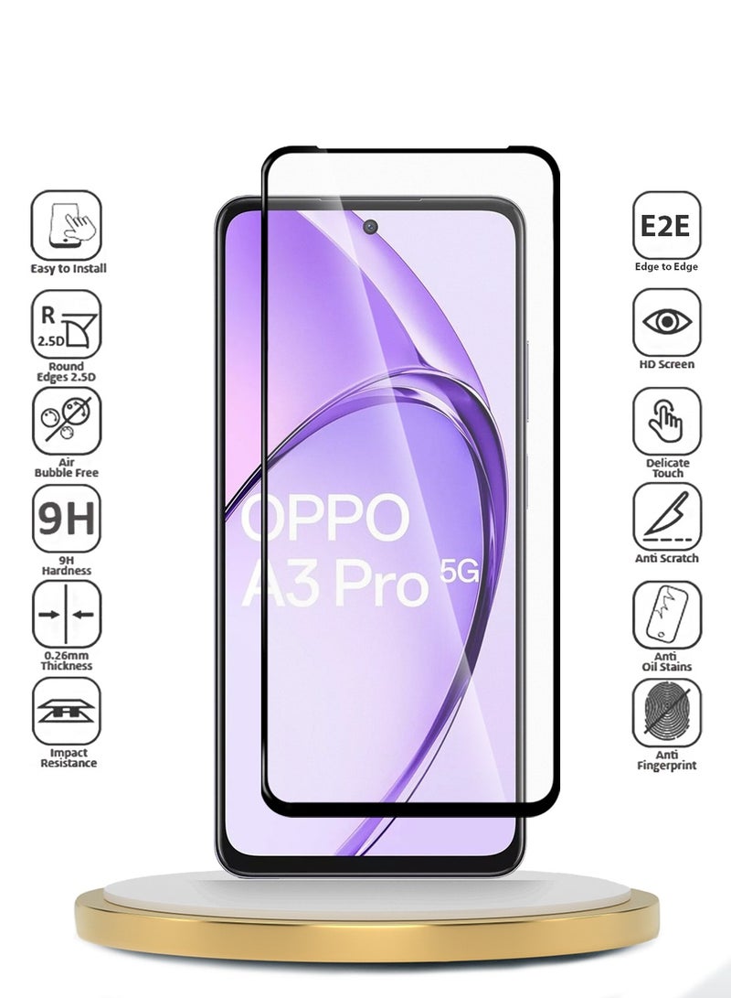 دبليو تيك واقي شاشة Oppo A3 Pro 5G 2024 Premium E2E بغطاء كامل من الزجاج المقسى (MSGECN) - شفاف / أسود - Image 2