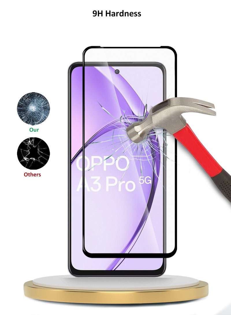 دبليو تيك واقي شاشة Oppo A3 Pro 5G 2024 Premium E2E بغطاء كامل من الزجاج المقسى (MSGECN) - شفاف / أسود - Image 3