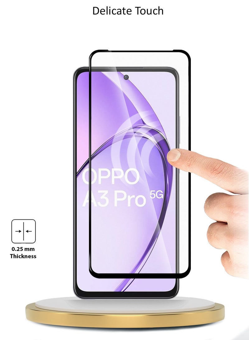 دبليو تيك واقي شاشة Oppo A3 Pro 5G 2024 Premium E2E بغطاء كامل من الزجاج المقسى (MSGECN) - شفاف / أسود - Image 4