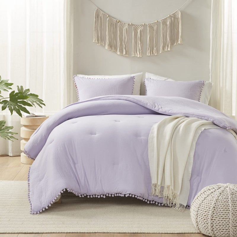 Codi Lavender Purple Boho Twin Comforter Set for Girls  Aesthetic Pom Fringe Design Cute Bedding  Soft Washed Microfiber Bed Sets  Lightweight Chic 1 Comforter & 1 Pillowcase (68x90 Inches) - Image 2