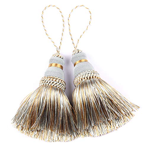 BEL AVENIR Mix Blue Tassels Key Tassel with Loops Handmade Craft Charms DIY Accessories Elegant Soft Making Curtain Home Decoration (Mix Blue, 2 pcs) - Image 1
