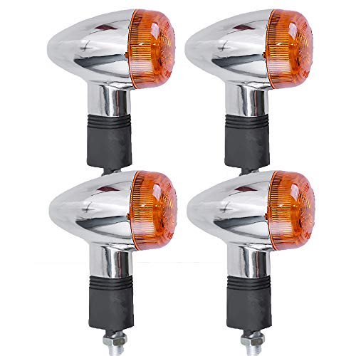 Anxingo 4PCS 12V Motorcycle Turn Signals Amber Chrome Bullet Front Rear Turn Signal Blinker Indicator Light Replacement for Kawasaki Honda Harley Suzuki Yamaha Motorcycle Cruiser Bobber Chopper - Image 1