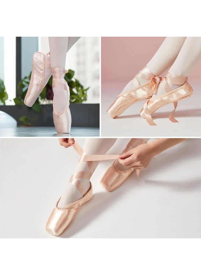 DoGeek Satin Pointe Shoes for Girls and Ladies Professional Ballet Dance Shoes with Ribbon for School or Home (Choose One Size Larger) Pink - Image 2