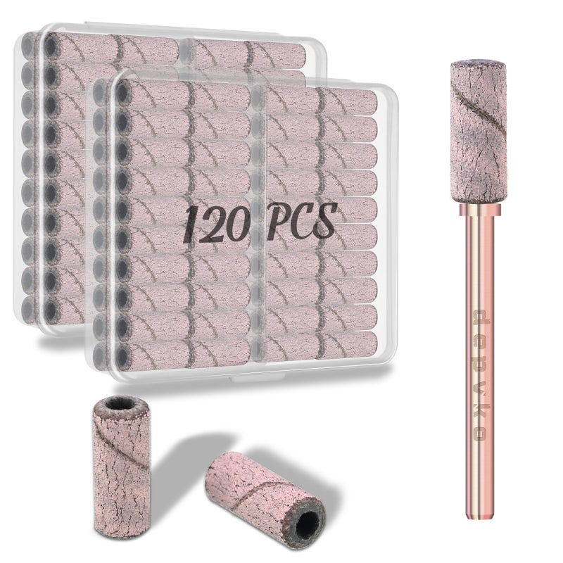 Depvko Upgrade Depvko 120pcs Small Sanding Bands for Nail Drills with 31MM Mandrel Nail Drill Bits 180 Fine Grit Nail File Sanding Bands for Acrylic Nails Tech Gel Manicures and Pedicure Pink