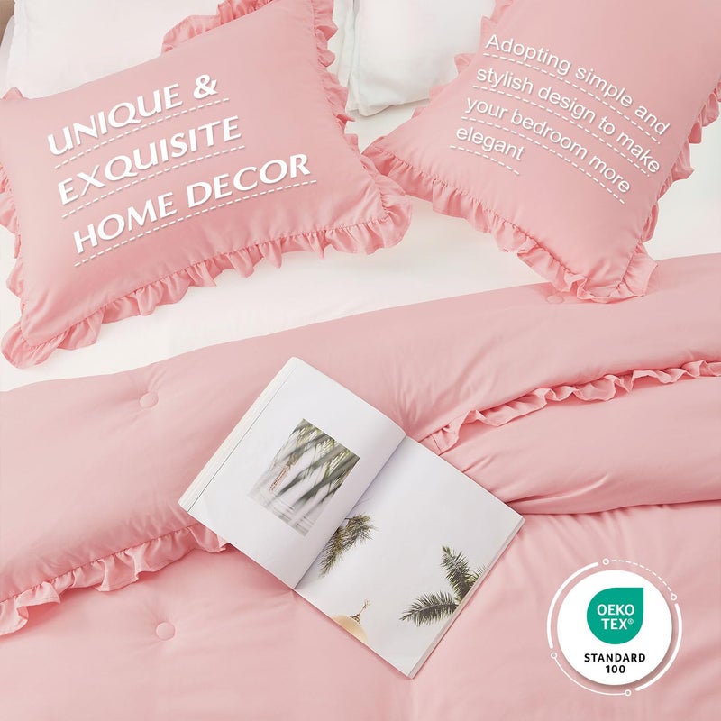 HARBOREST Queen Comforter Set - Pink Ruffle Comforter for Queen Size Bed, Fluffy Comforter Set, 3 Pieces Shabby Chic Bedding with 1 Comforter & 2 Pillow Shams - Image 4