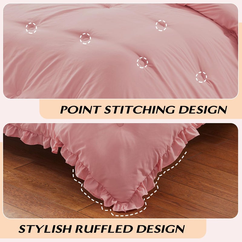 HARBOREST Queen Comforter Set - Pink Ruffle Comforter for Queen Size Bed, Fluffy Comforter Set, 3 Pieces Shabby Chic Bedding with 1 Comforter & 2 Pillow Shams - Image 5