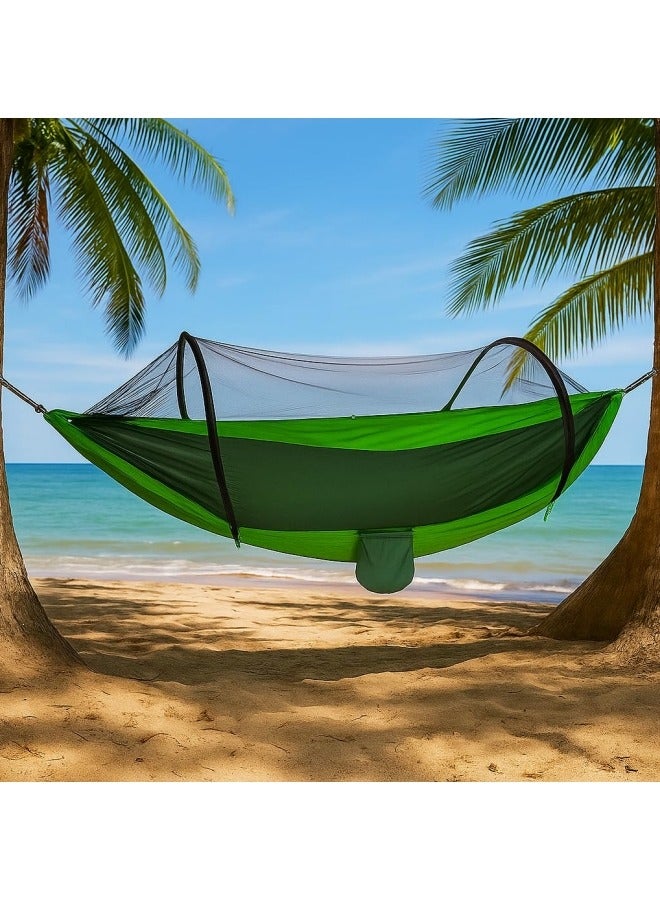 GGEROU Camping Hammock with Mosquito Net Portable Hammocks Pop-up Parachute Nylon Hammock Hanging Hammocks Swing Bed for Outdoor Hiking Camping Backpacking Travel Backyard Beach Green  - Image 2