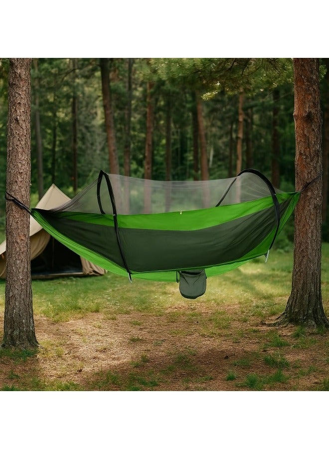 GGEROU Camping Hammock with Mosquito Net Portable Hammocks Pop-up Parachute Nylon Hammock Hanging Hammocks Swing Bed for Outdoor Hiking Camping Backpacking Travel Backyard Beach Green  - Image 3