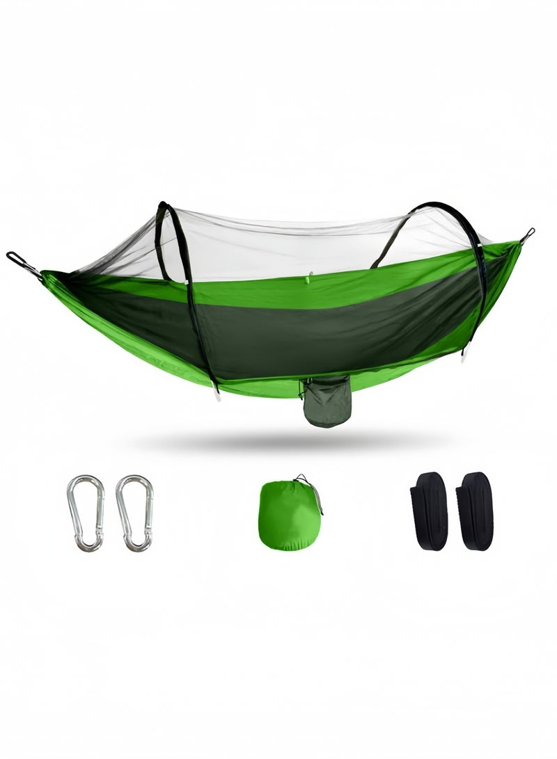 GGEROU Camping Hammock with Mosquito Net Portable Hammocks Pop-up Parachute Nylon Hammock Hanging Hammocks Swing Bed for Outdoor Hiking Camping Backpacking Travel Backyard Beach Green  - Image 1