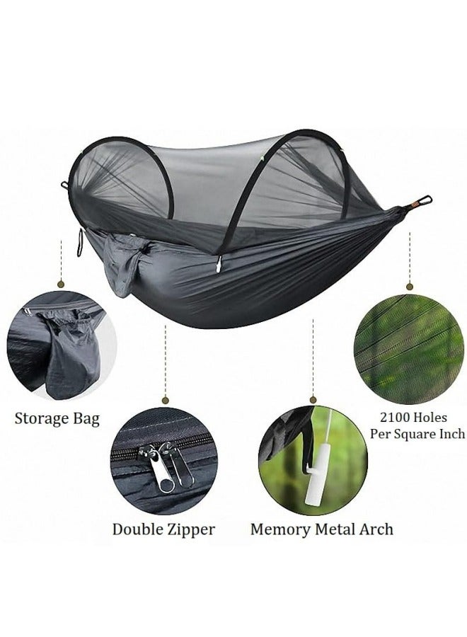 GGEROU Camping Hammock with Mosquito Net Portable Hammocks Pop-up Parachute Nylon Hammock Hanging Hammocks Swing Bed for Outdoor Hiking Camping Backpacking Travel Backyard Beach Green  - Image 4