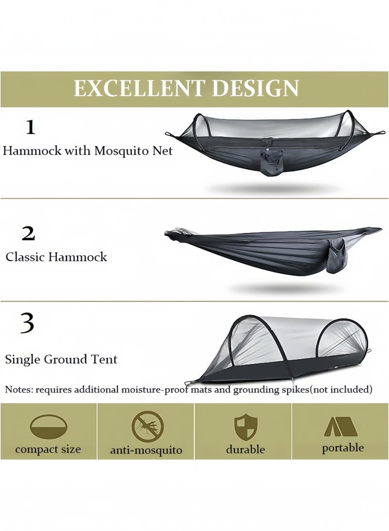 GGEROU Camping Hammock with Mosquito Net Portable Hammocks Pop-up Parachute Nylon Hammock Hanging Hammocks Swing Bed for Outdoor Hiking Camping Backpacking Travel Backyard Beach Green  - Image 5