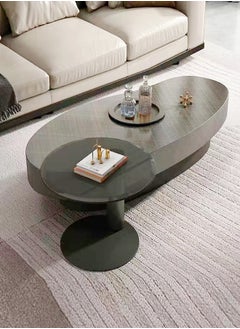 fashionhome Set of 2 Multifunction Luxury Scandinavian Edge Design Coffee Table Anti Corrosion Carbon Steel Center Table with Drawer Storage Glass Side Table for Living Room Home Office Furniture 120x33&50x45 cm (Fully Assembled)  - Image 1