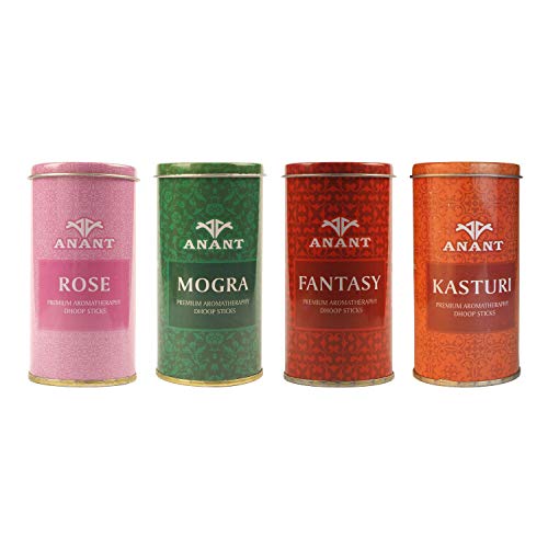 Anant Aromatic Rose, Fantasy, Mogra, Kasturi Incense Dhoop Sticks Combo with Holder - Pack of 4 (35 Stick Each) - Image 1