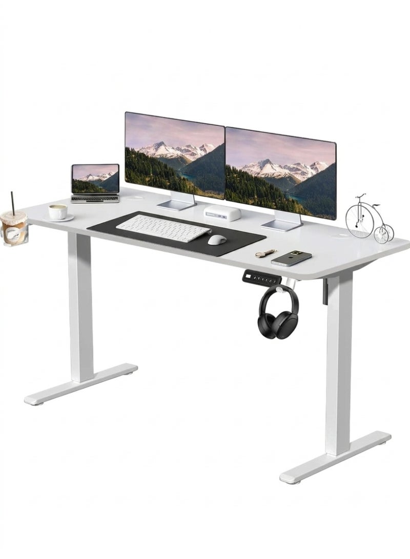 JOUDIYA Electric Standing Desk 140×60cm Height Adjustable Office Desk with Memory Controller, Sit Stand Computer Gaming Desk, 80kg Load Capacity, Silent Motor Home Office Workstation - Image 1