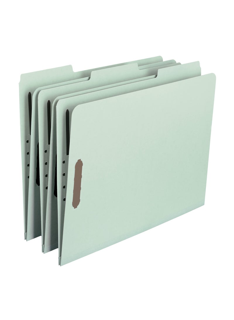 Smead Smead 100% Recycled Pressboard Fastener File Folder, 2 Fasteners, 1/3-Cut Tab, 2" Expansion, Letter Size, Gray/Green, 25 per Box (15004)  - Image 1