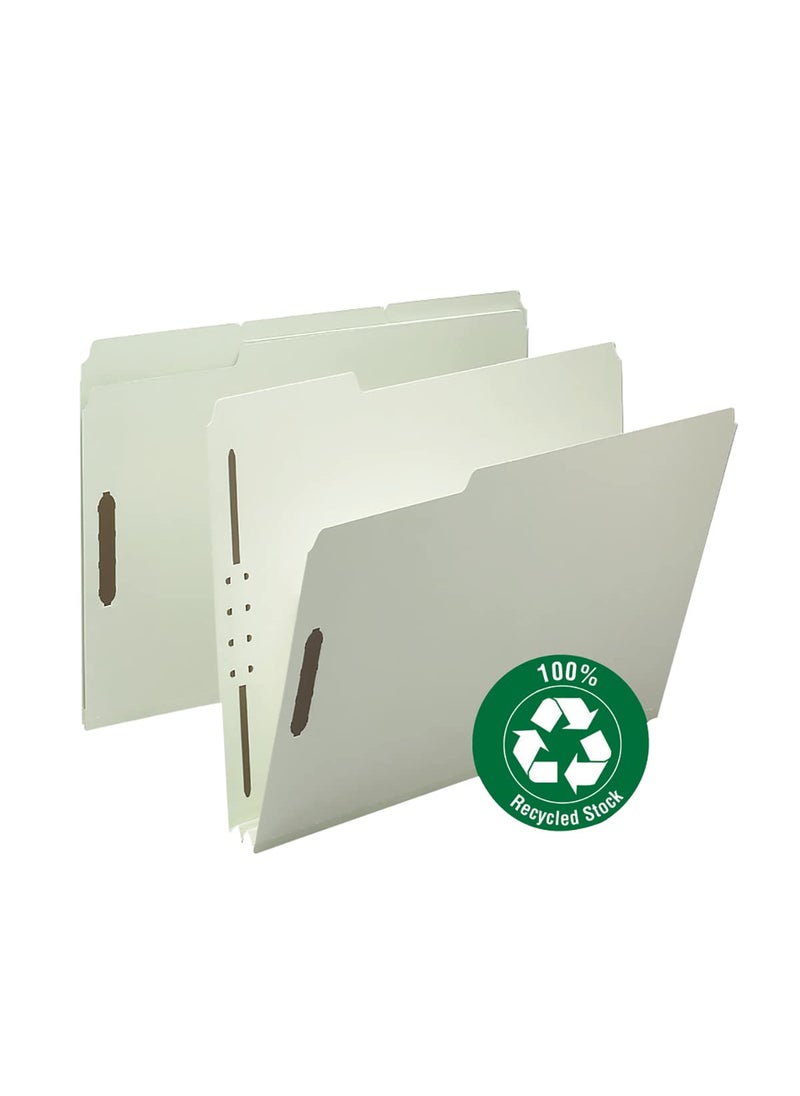 Smead Smead 100% Recycled Pressboard Fastener File Folder, 2 Fasteners, 1/3-Cut Tab, 2" Expansion, Letter Size, Gray/Green, 25 per Box (15004)  - Image 3