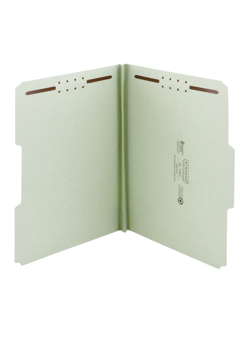 Smead Smead 100% Recycled Pressboard Fastener File Folder, 2 Fasteners, 1/3-Cut Tab, 2" Expansion, Letter Size, Gray/Green, 25 per Box (15004)  - Image 2