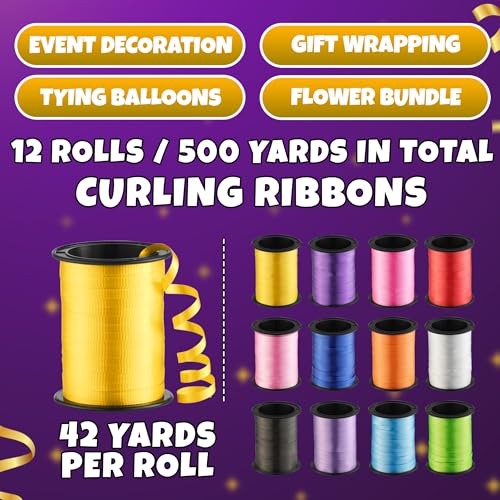 Bedwina 12-Rolls Curling Ribbon for Gift Wrapping - 3/16in x 125 Feet Per Roll - Curling Balloon String Ribbon Set for Presents, Bows, DIY Arts & Crafts, Wedding, Happy Birthday Decorations, Assorted Colors - Image 3