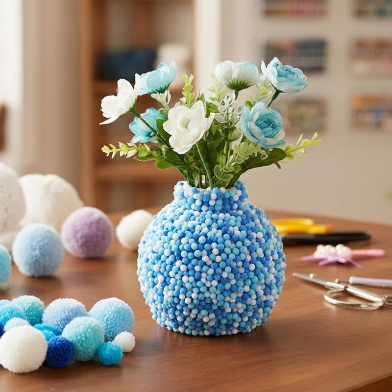 Caydo 1200 Pieces 1cm Blue Series Pom Poms, Small Pompom Balls for Kids Creative Arts & Crafts Projects Making and DIY Decorations - Image 4