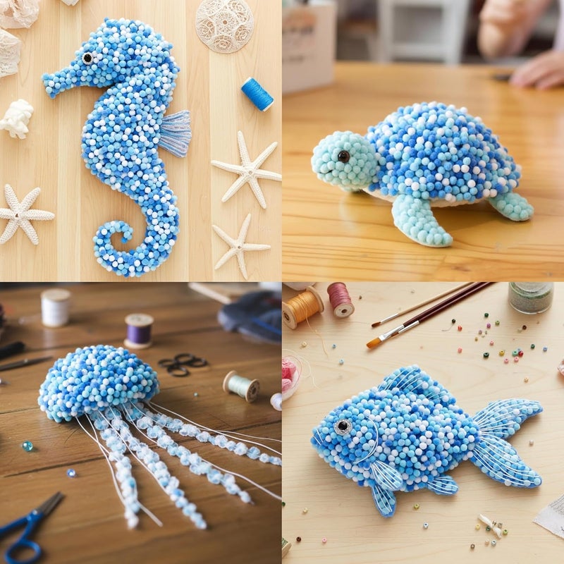 Caydo 1200 Pieces 1cm Blue Series Pom Poms, Small Pompom Balls for Kids Creative Arts & Crafts Projects Making and DIY Decorations - Image 5