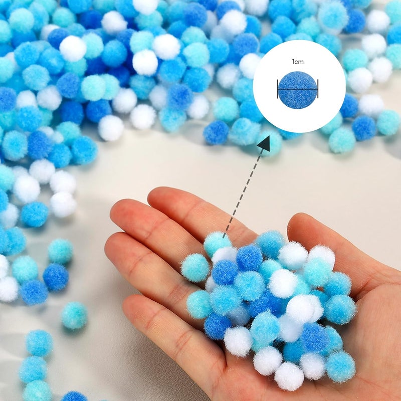 Caydo 1200 Pieces 1cm Blue Series Pom Poms, Small Pompom Balls for Kids Creative Arts & Crafts Projects Making and DIY Decorations - Image 3