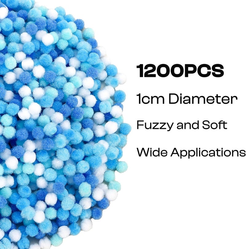 Caydo 1200 Pieces 1cm Blue Series Pom Poms, Small Pompom Balls for Kids Creative Arts & Crafts Projects Making and DIY Decorations - Image 2