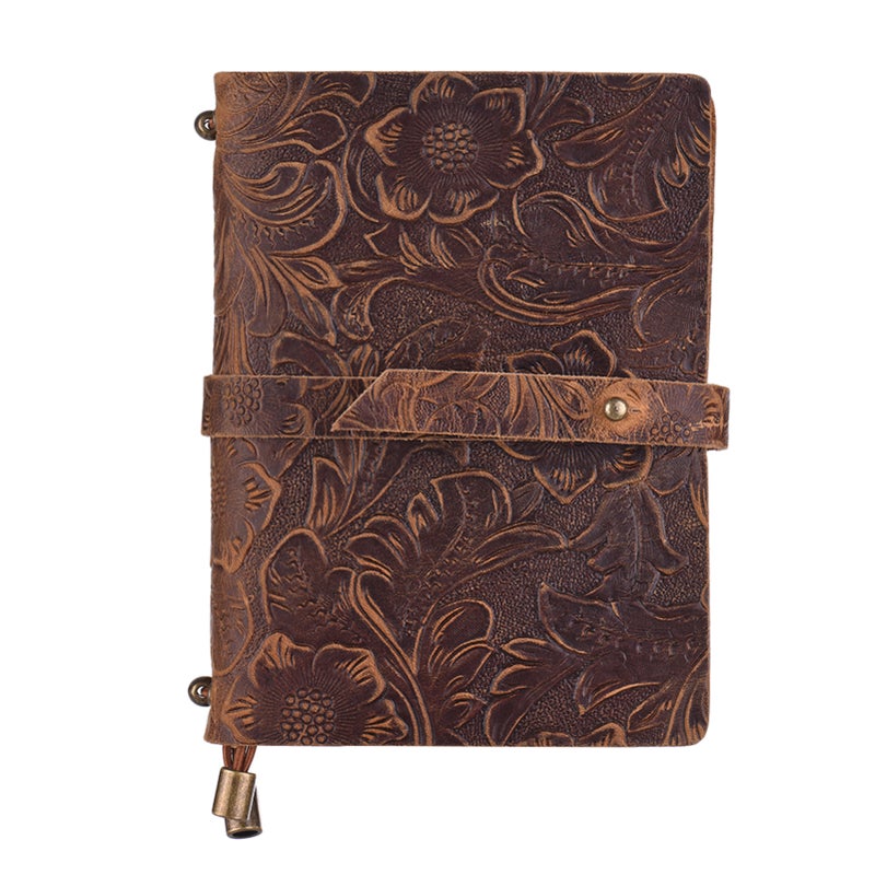 Leather Vintage Embossed Pattern Travel Journal Notebook Lined Blank Grid Paper Diary Refillable Notepad Gift for Men & Women Sketching Writing - Image 1