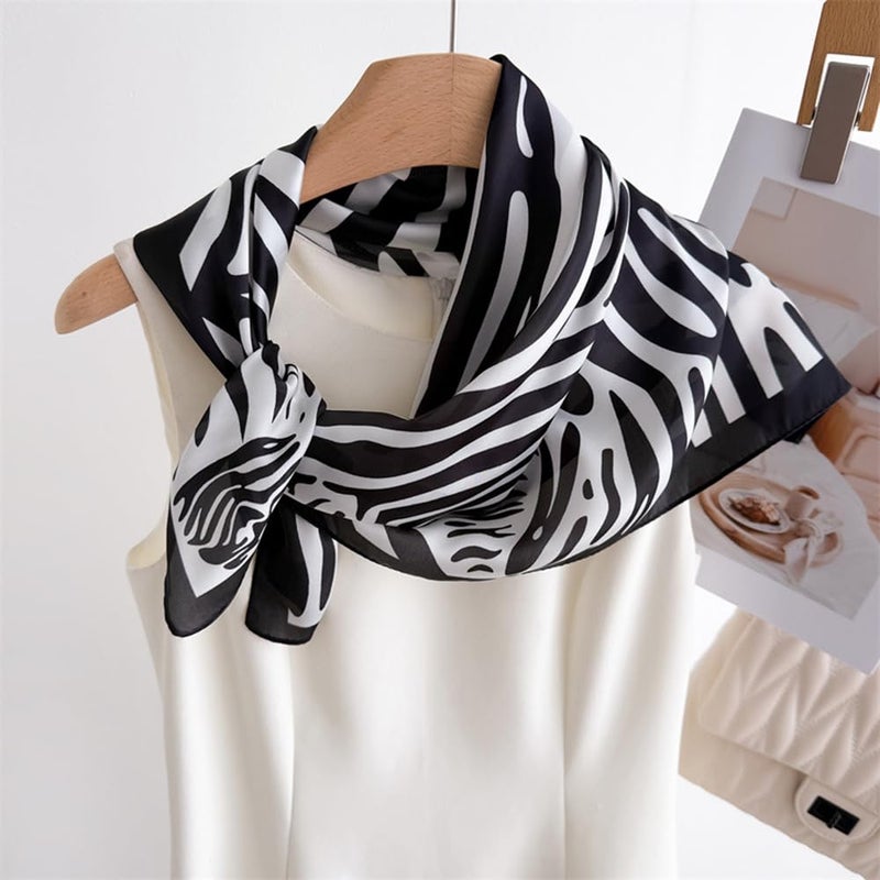 CHUNG Women's Scarf Hair Bandanas Square 27.5" Satin Wrap Fashion Pattern Scarves Emulation Silk Handbag Ribbons Necktie (Zebra Stripe) - Image 5