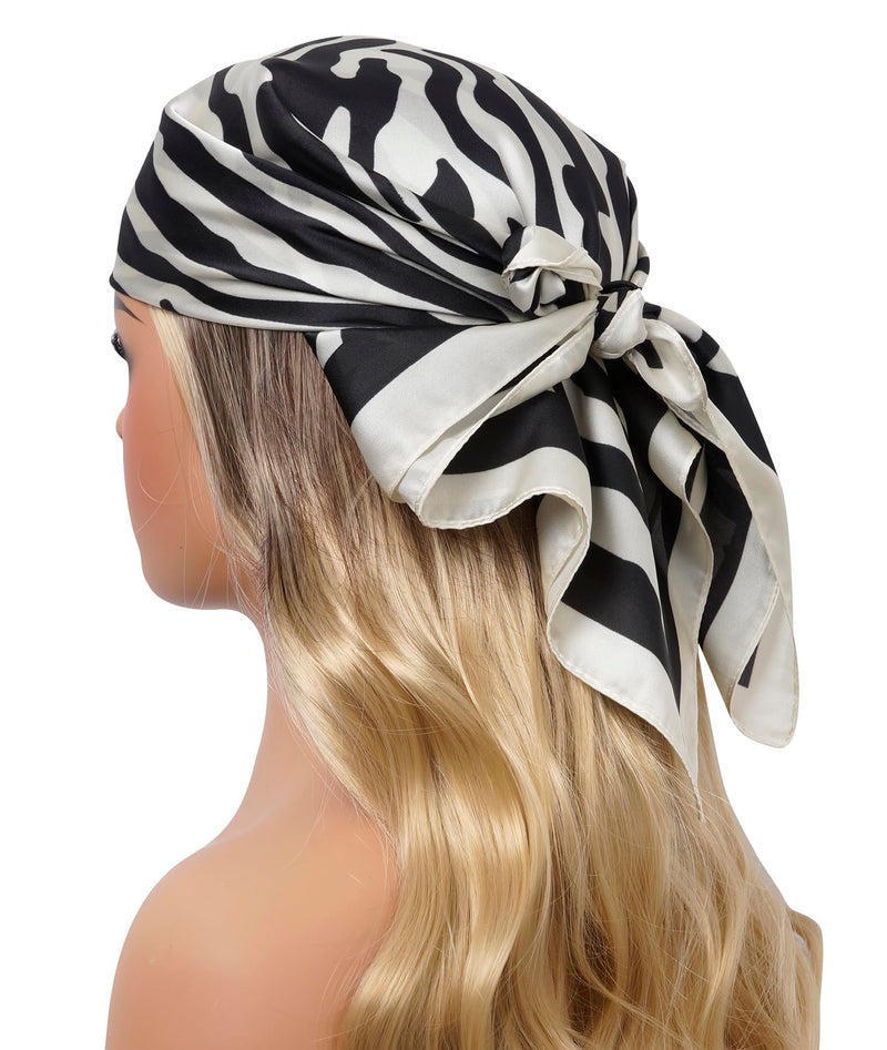 CHUNG Women's Scarf Hair Bandanas Square 27.5" Satin Wrap Fashion Pattern Scarves Emulation Silk Handbag Ribbons Necktie (Zebra Stripe) - Image 2