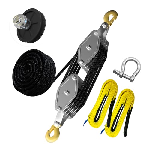 YATOINTO Upgraded Rope Hoist Pulley System 4400LBS Block and Tackle with 304 Stainless Steel Shackle 2PCS Lift Sling 81 Power 65ft Heavy Duty Pulley Block for Lifting Garage Warehouses Building - Image 1