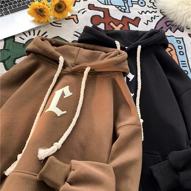 Hooded sweater mens autumn Hong Kong style loose letter foam printed top clothes Korean style trendy all-match fashion brand coat Black - Image 3