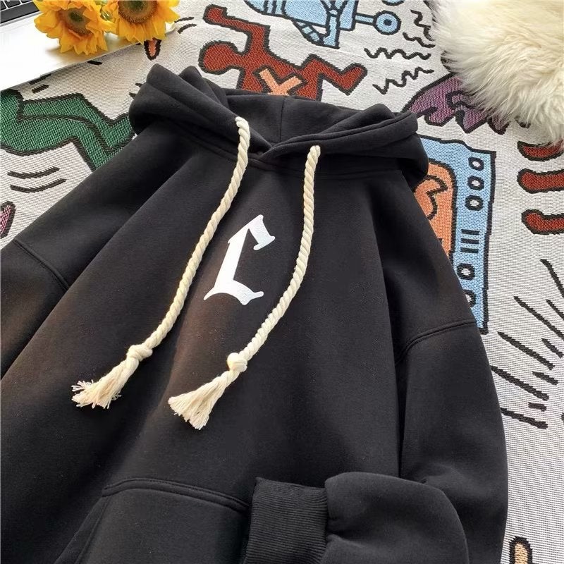Hooded sweater mens autumn Hong Kong style loose letter foam printed top clothes Korean style trendy all-match fashion brand coat Black - Image 5
