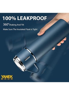 YANEK YANEK 500ml Stainless Steel Vacuum Thermos flask with Silicone Handle and Insulated Water bottle with 2 stainless steel cups set for Hot and Cold Outdoor travel | Gift box (2 PACK, BLUE)  - Image 2