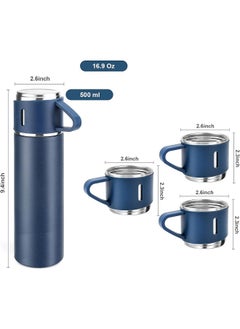 YANEK YANEK 500ml Stainless Steel Vacuum Thermos flask with Silicone Handle and Insulated Water bottle with 2 stainless steel cups set for Hot and Cold Outdoor travel | Gift box (2 PACK, BLUE)  - Image 5
