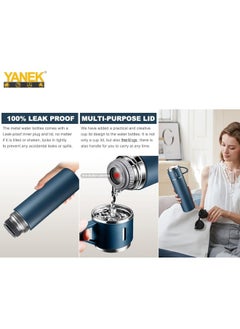 YANEK YANEK 500ml Stainless Steel Vacuum Thermos flask with Silicone Handle and Insulated Water bottle with 2 stainless steel cups set for Hot and Cold Outdoor travel | Gift box (2 PACK, BLUE)  - Image 3