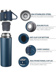 YANEK YANEK 500ml Stainless Steel Vacuum Thermos flask with Silicone Handle and Insulated Water bottle with 2 stainless steel cups set for Hot and Cold Outdoor travel | Gift box (2 PACK, BLUE)  - Image 4